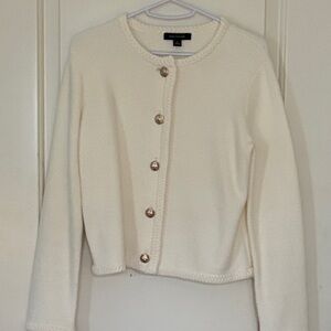 Ann Taylor Cream Button-Up Cardigan Sweater